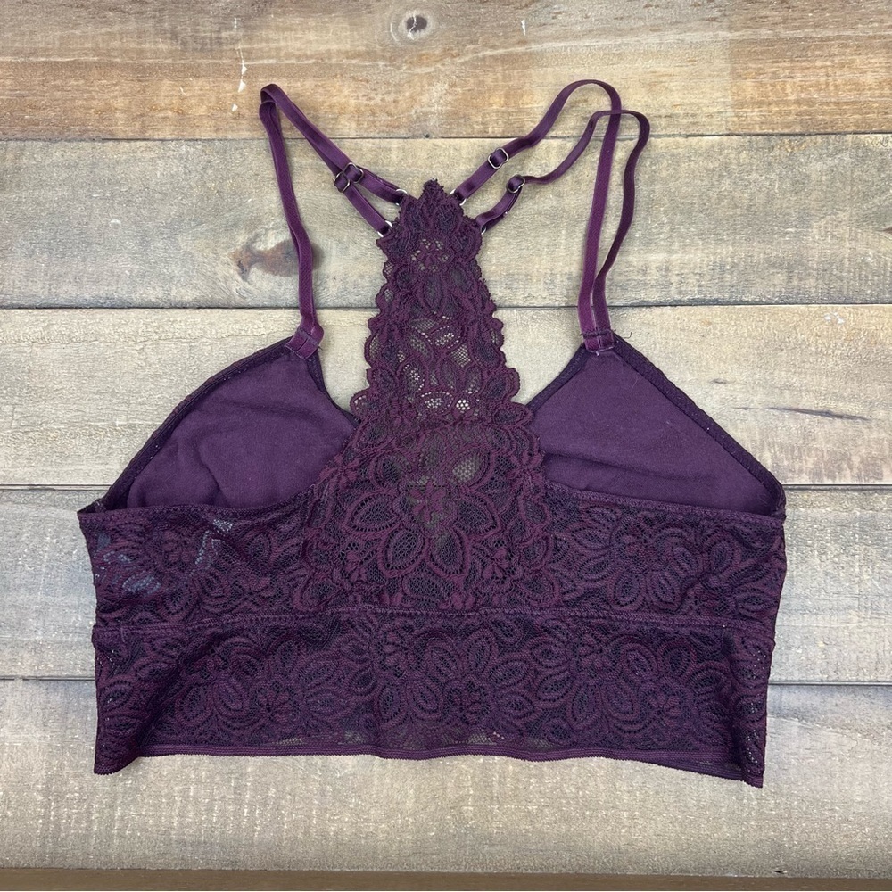Aerie Lined Lace Racerback Bralette in Aubergine Sz S - Picture 2 of 5